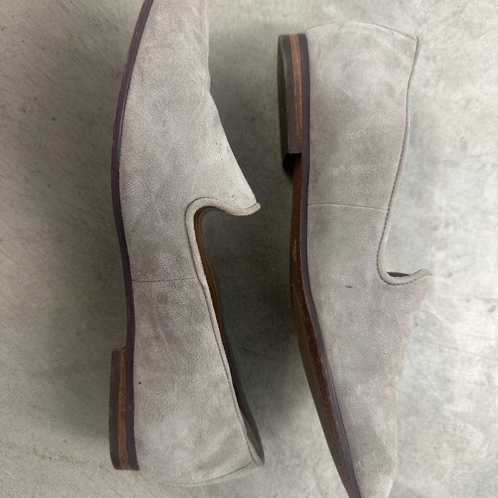 Vionic Suede Slip-On Loafers in Light Gray